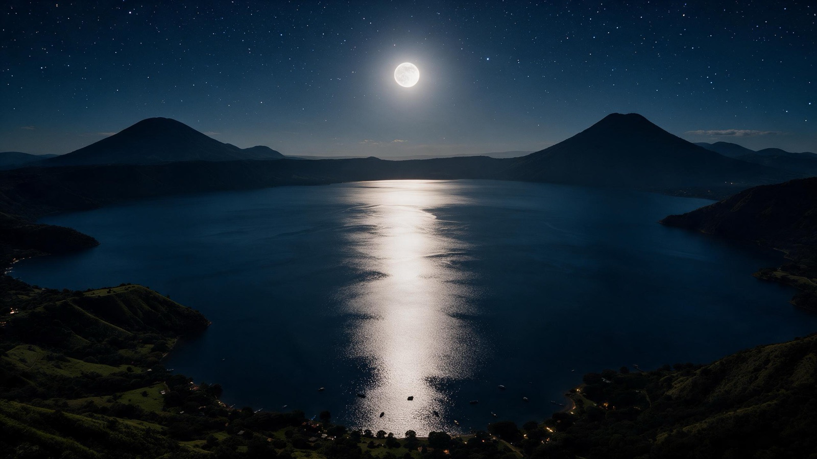 Lago de Coatepeque de noche con luna llena