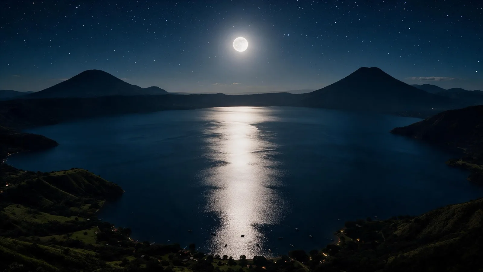 Lago de Coatepeque de noche con luna llena